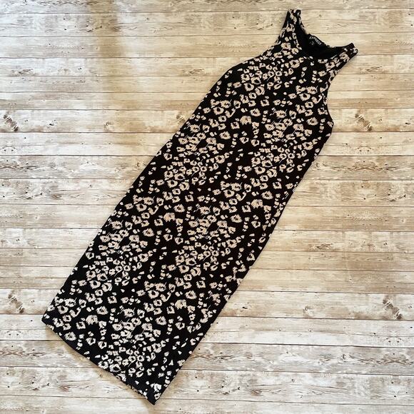 Express Sleeveless Sheath Dress Black Cream Animal Print Knee Length Size XS - Picture 2 of 9